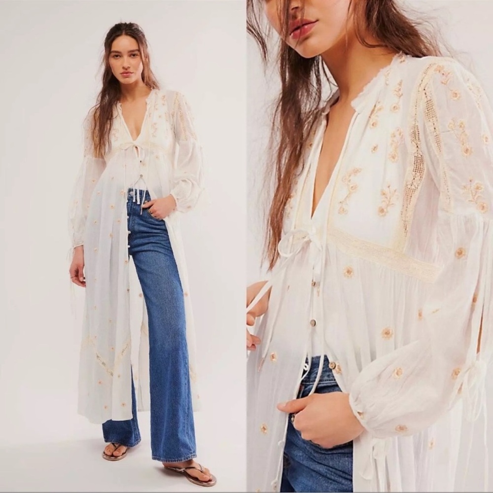 Free People Intimately Chasin’ Spring Embroidered Maxi & Bodysuit in Ivory